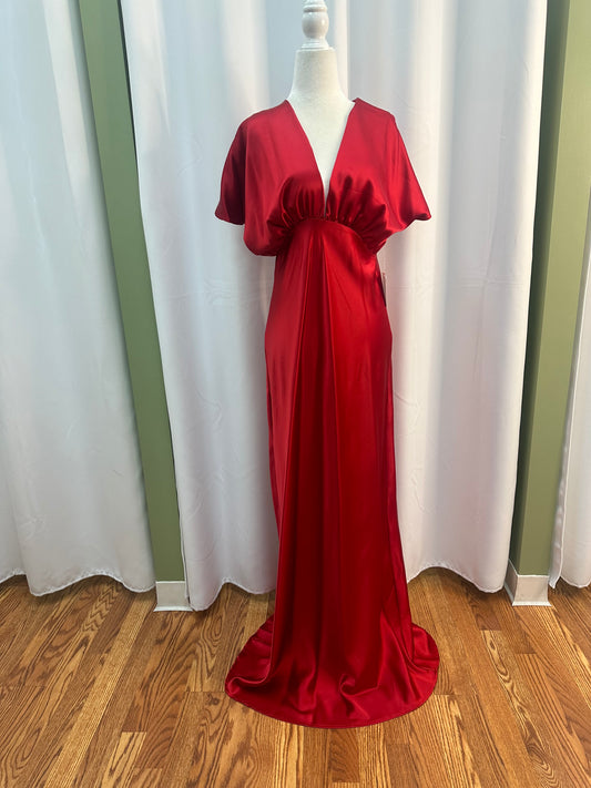 Satin Sleeve Red Dress