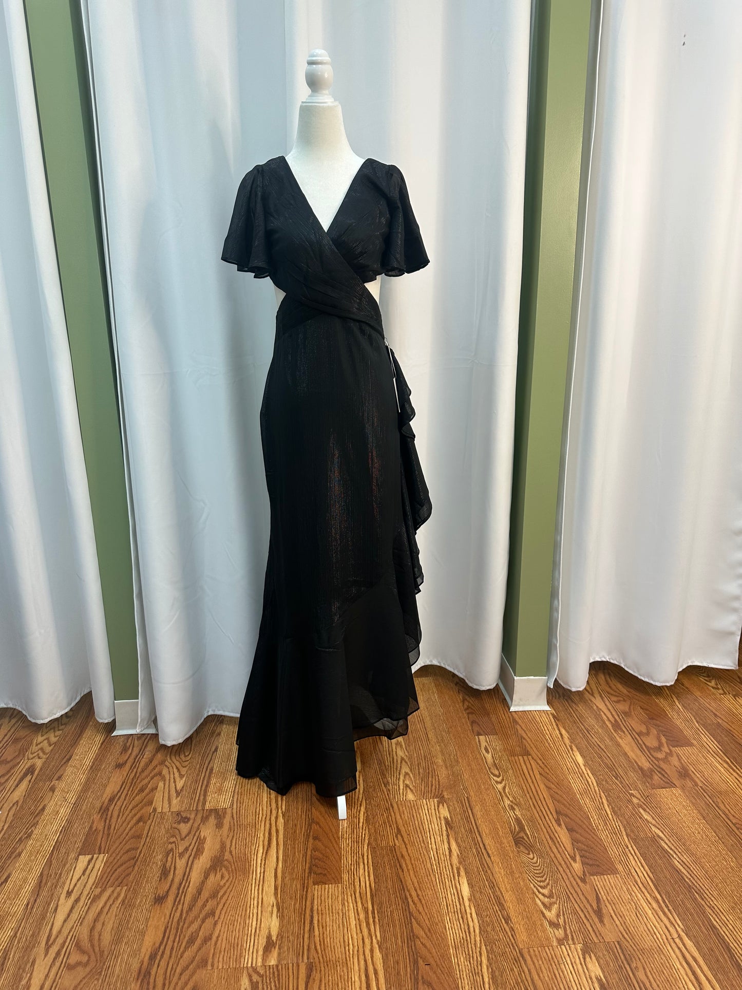 Black Shoulder Sleeve Ruffle Dress
