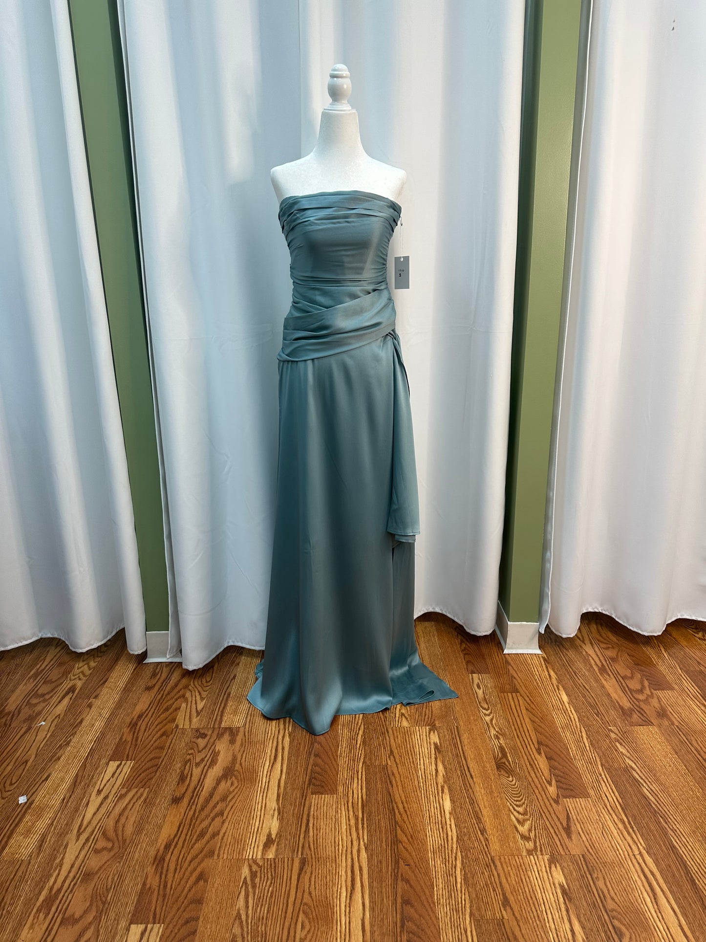 Strapless Sky Blue Satin Maxi Dress