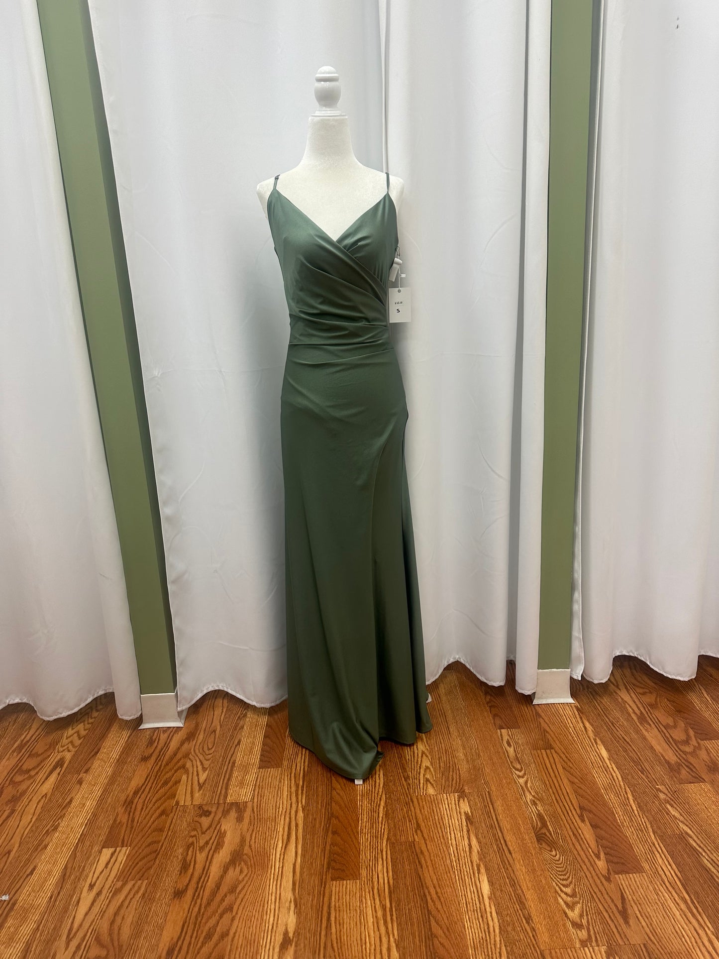 Olive Green Satin Maxi