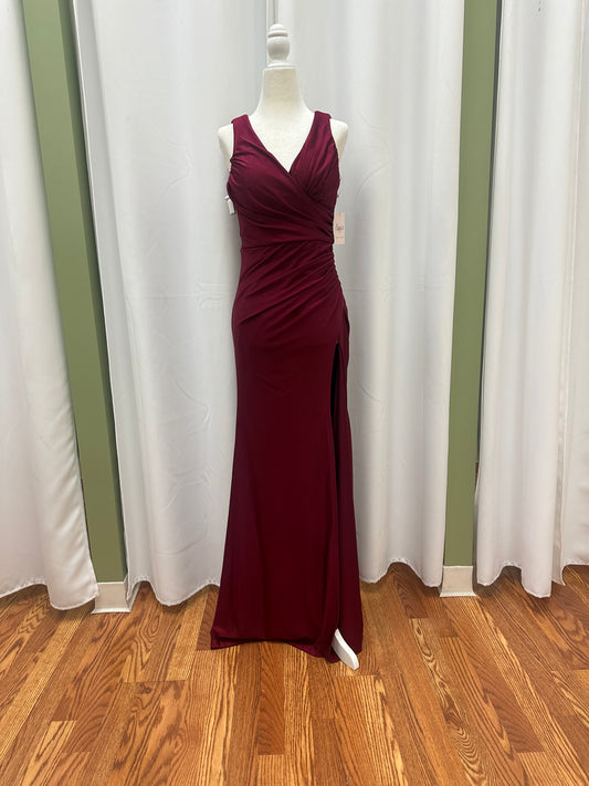 V Neck Long Dress Burgandy