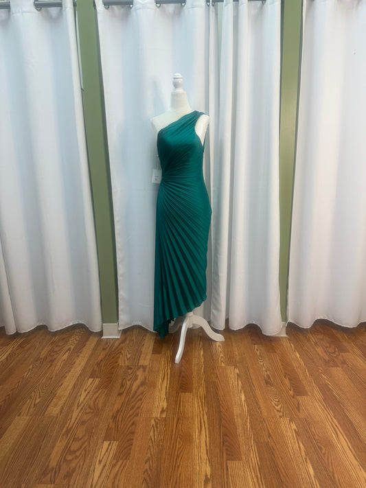 Off Shoulder Pleated Emerald Dress