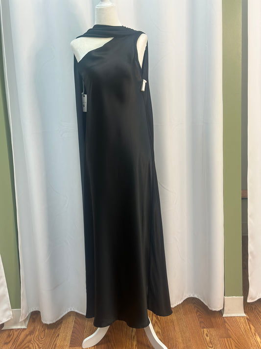 Satin Neck Long Black Dress
