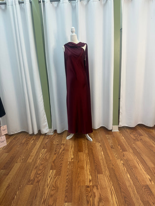Satin Neck Long Burgandy Dress