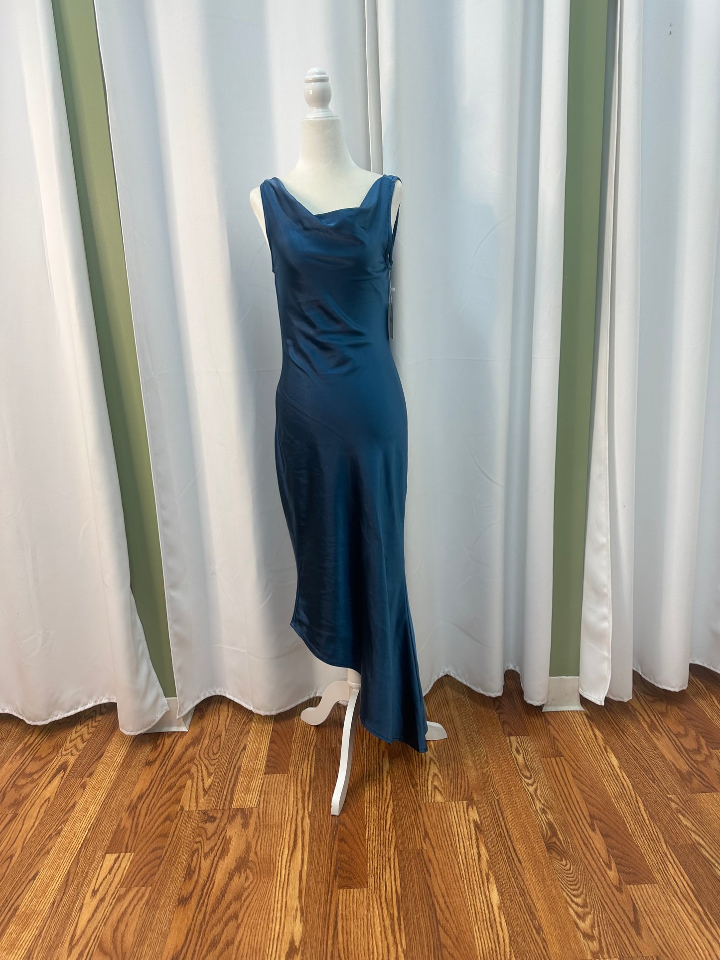 Blue Long Satin Dress Scoop