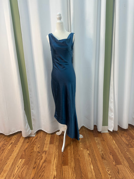 Blue Long Satin Dress Scoop