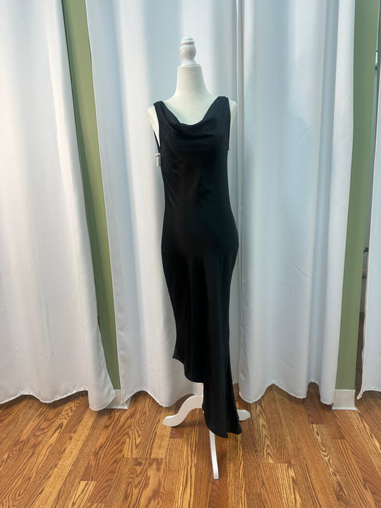 Black Long Satin Dress Scoop