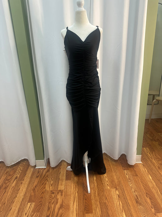 Black Satin Long Dress Vneck