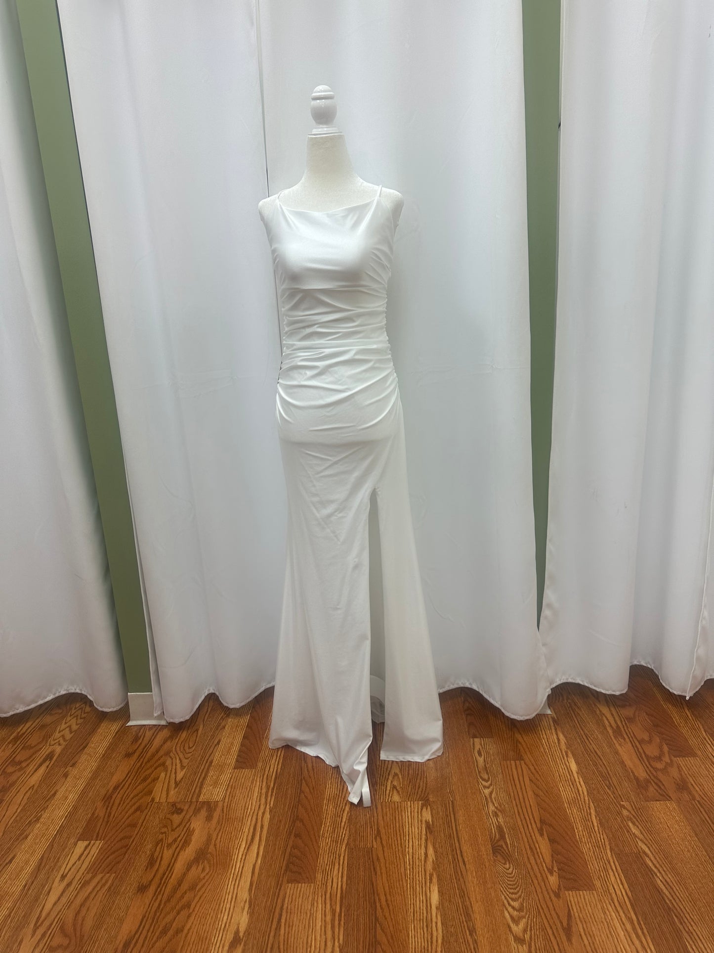 white crossed back dress