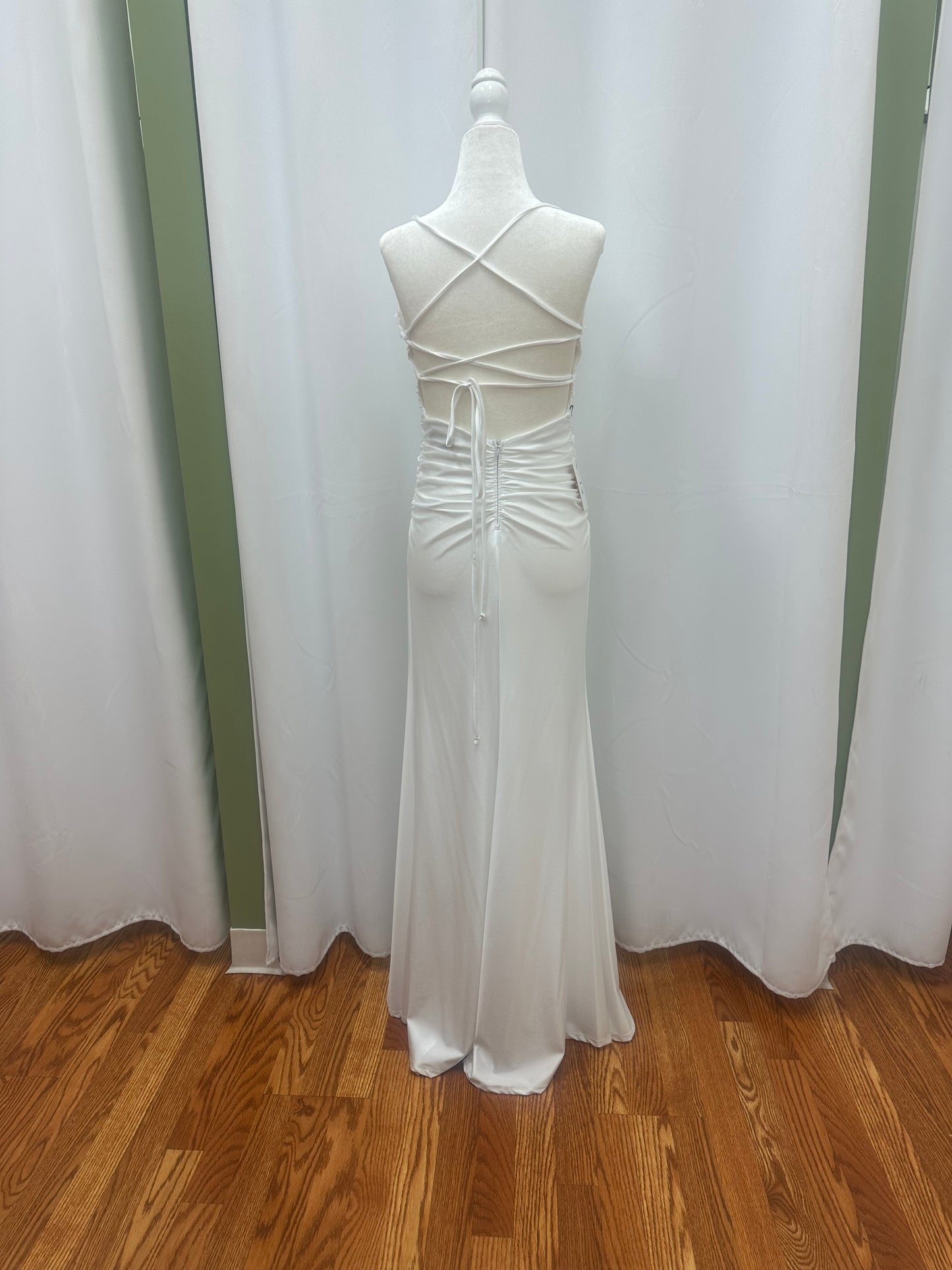 white crossed back dress