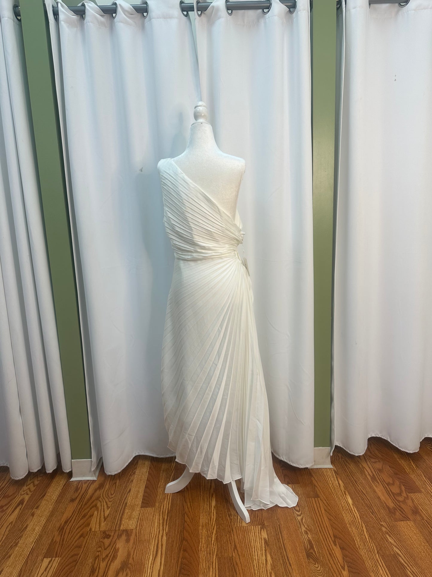 white satin pleaded dress