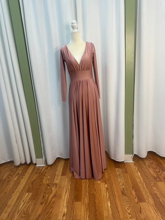 long sleeve rose colored dress
