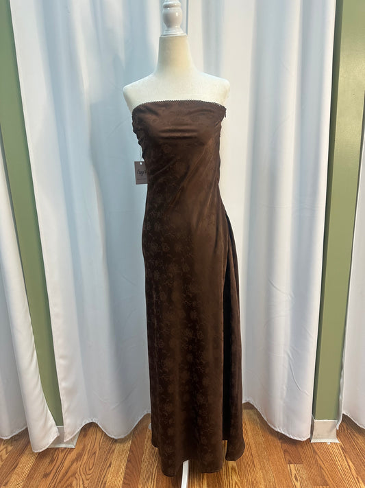 Chocolate satin rose print dress