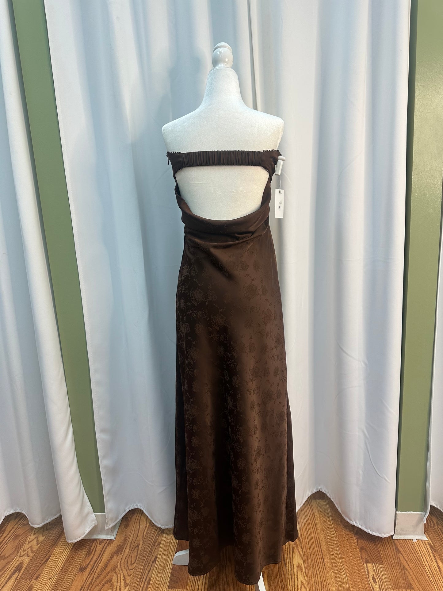 Chocolate satin rose print dress