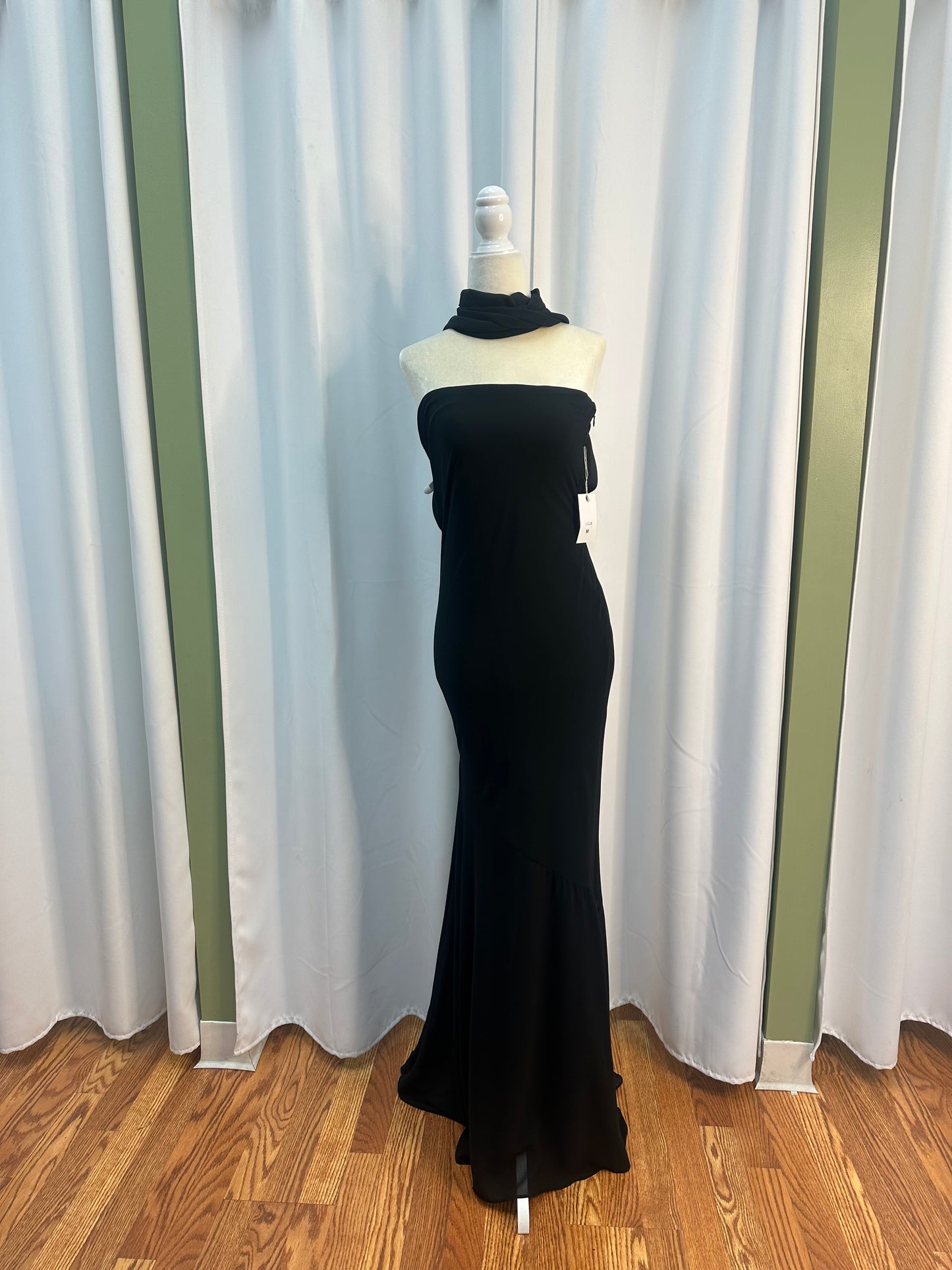 black strapless scarf dress