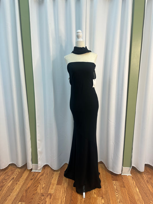 black strapless scarf dress