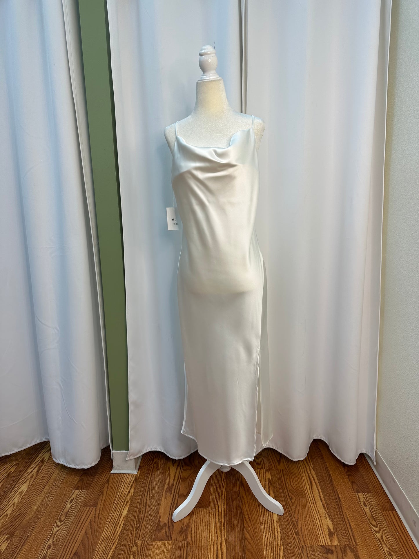 white 3/4 satin dress