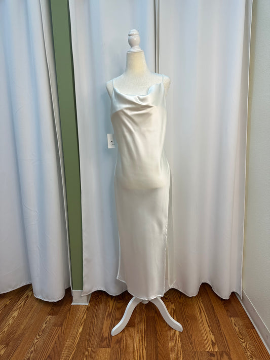 white 3/4 satin dress