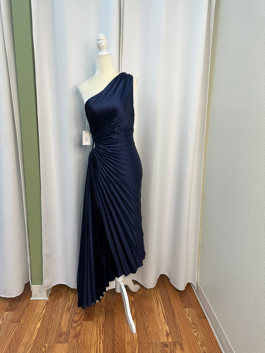 navy blue pleaded dress