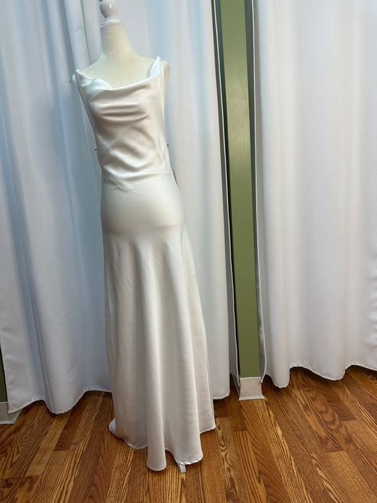 white long satin crossed back dress