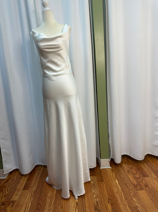 white satin floor length dress