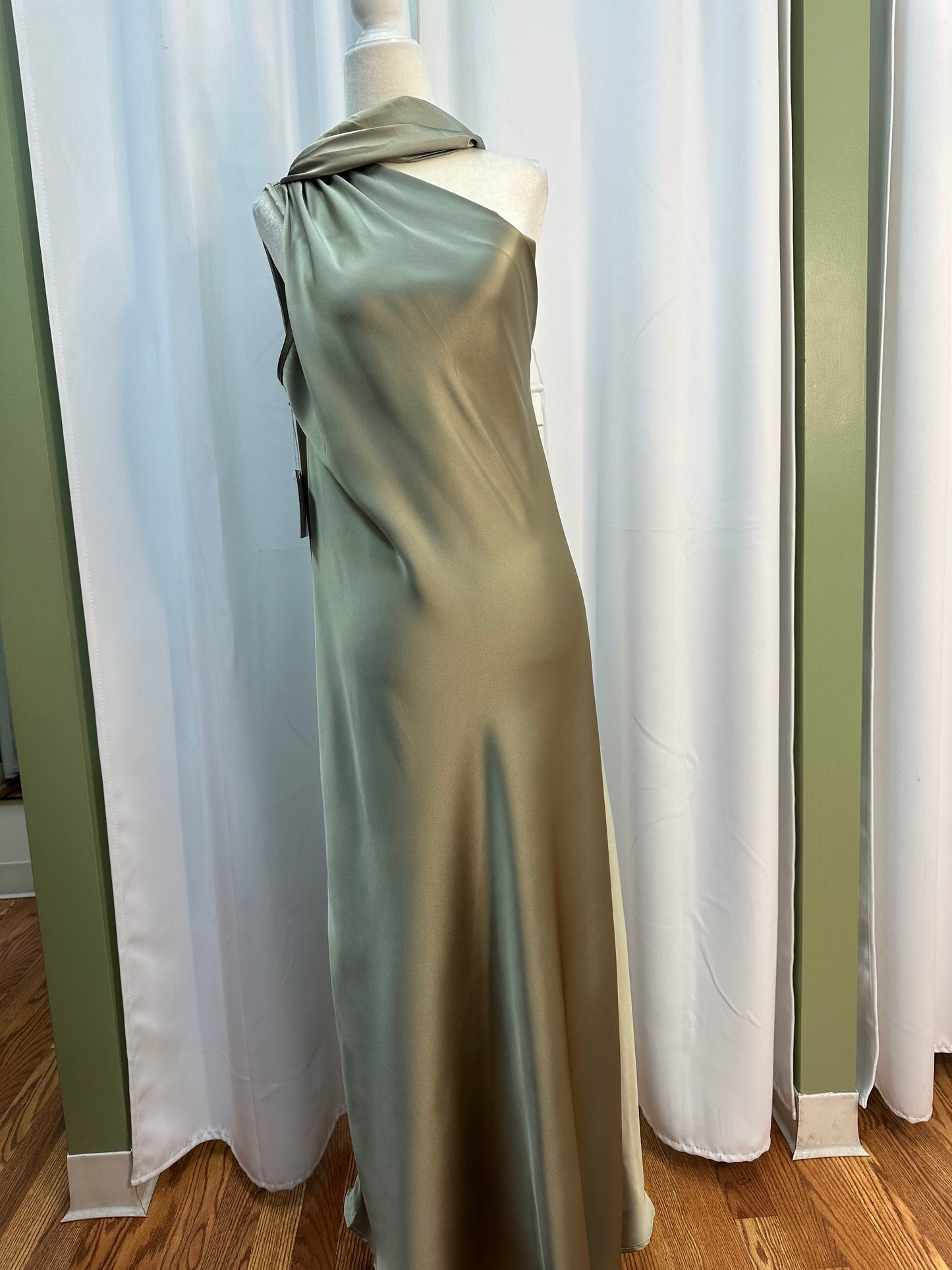 satin sage scarf dress