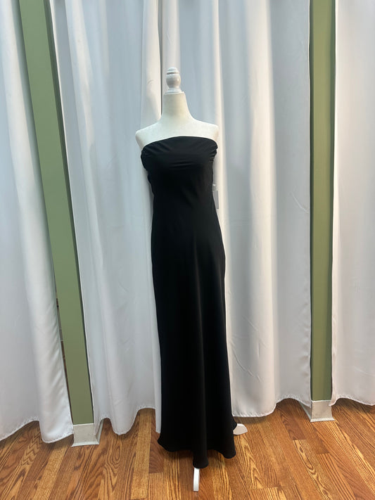 black long satin dress with bow on the back