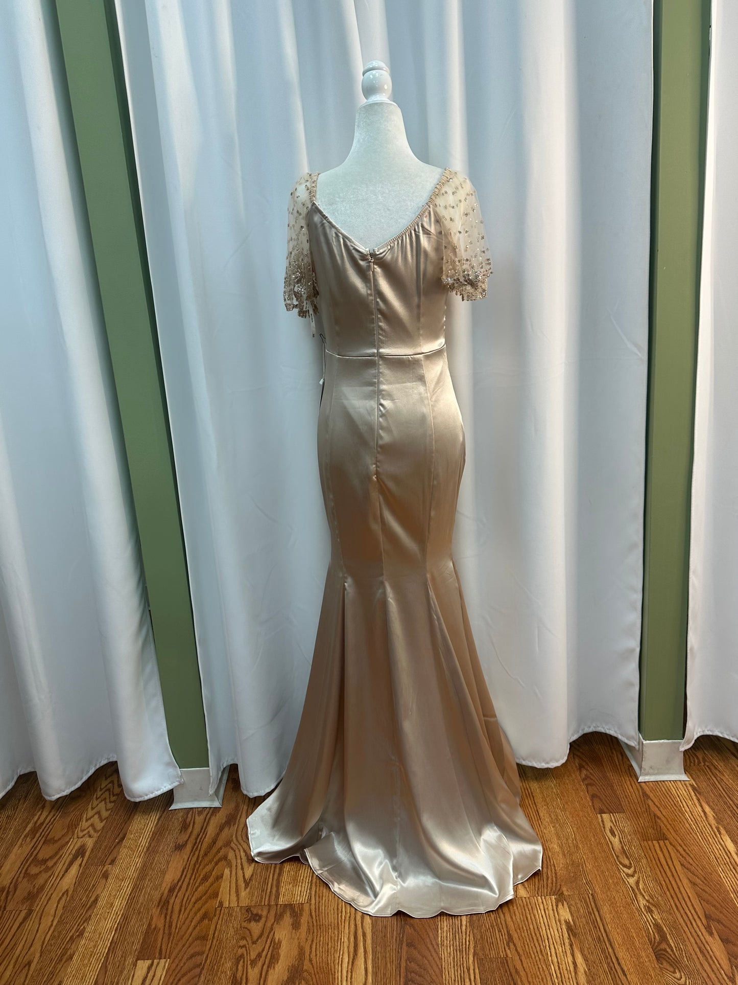 short sleeve satin dress champagne