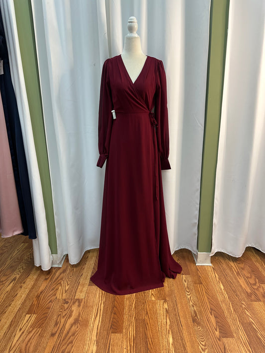 long sleeve burgundy dress