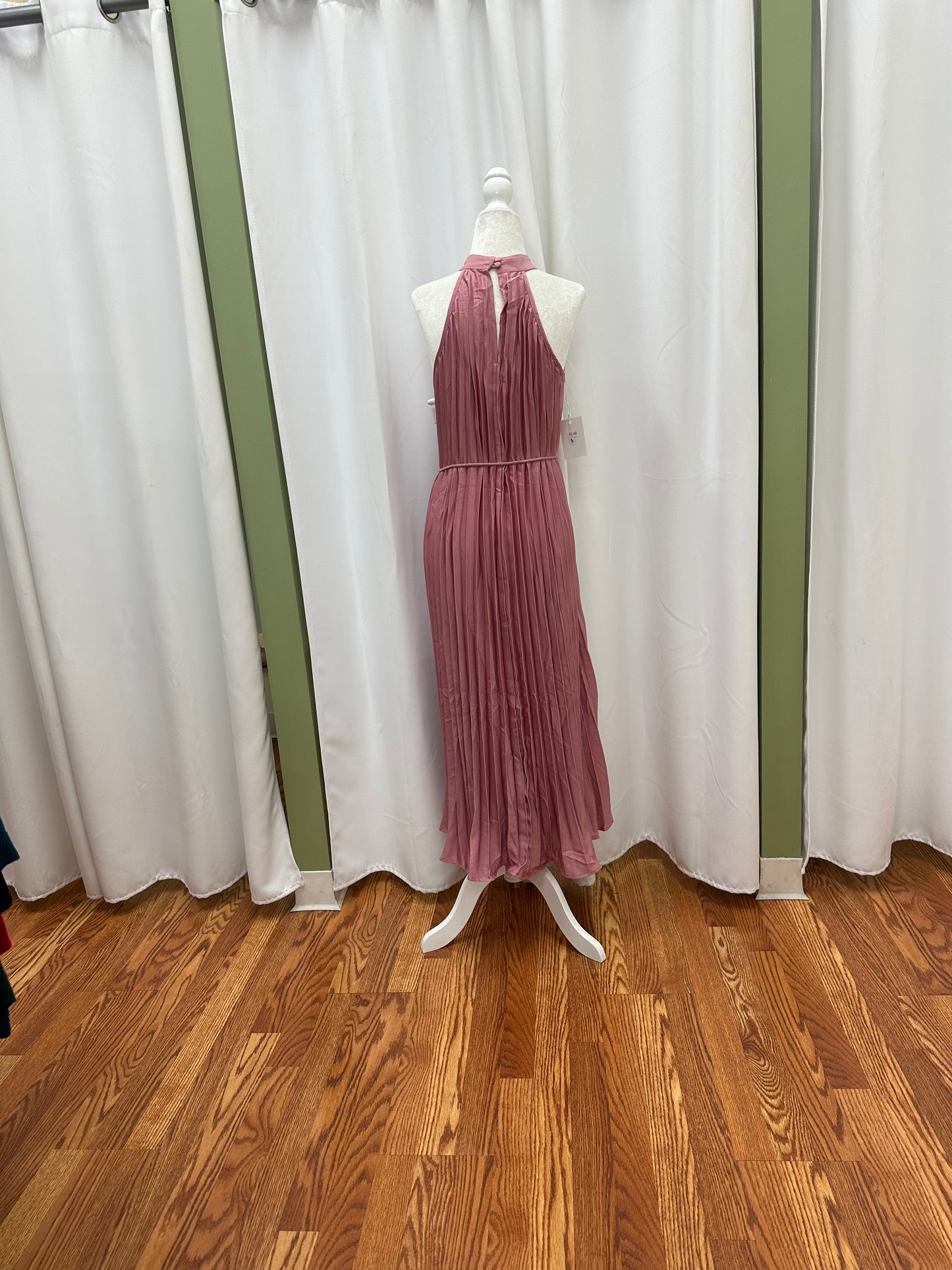 pleaded halter dress in rose and mustard yellow
