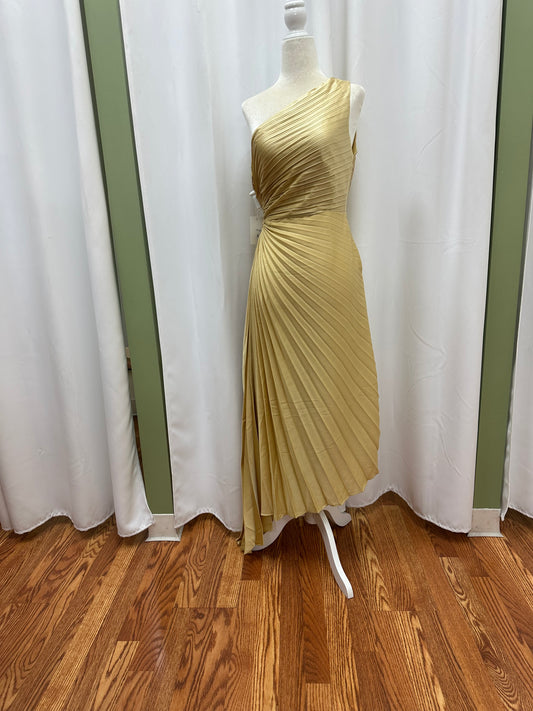 pleaded mustard dress