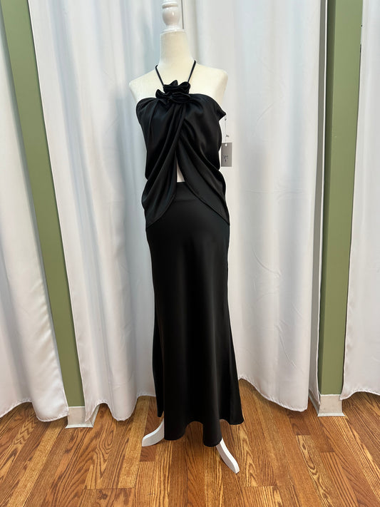 satin two piece set skirt and shirt