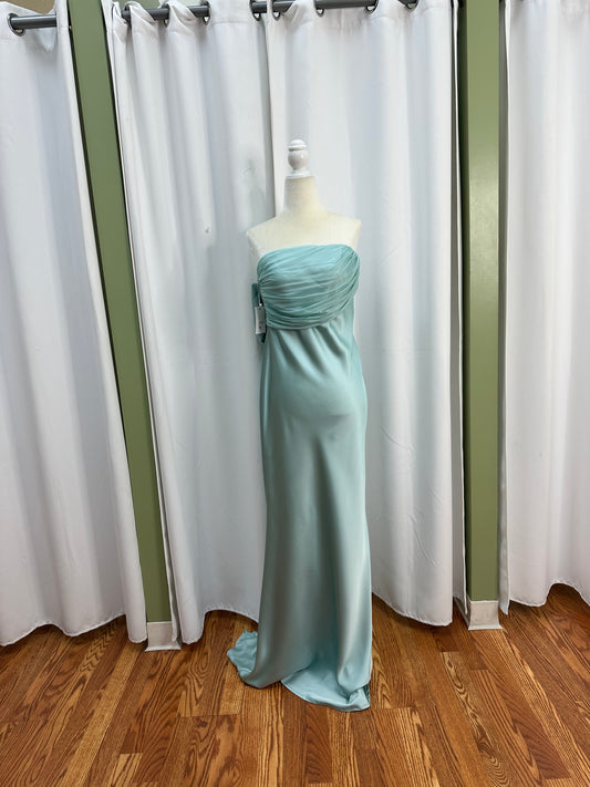 satin light blue tube dress