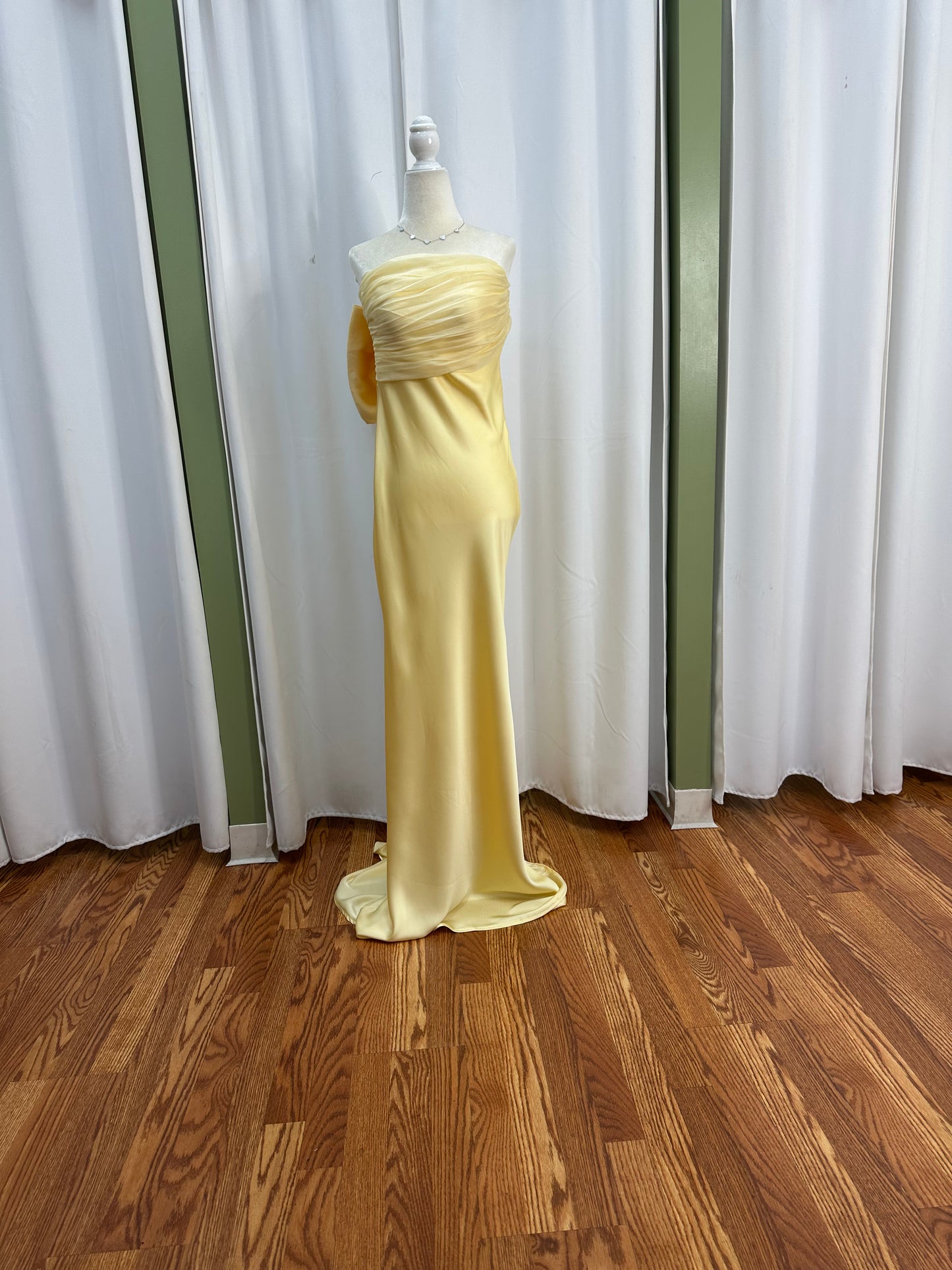butter yellow satin tube dress