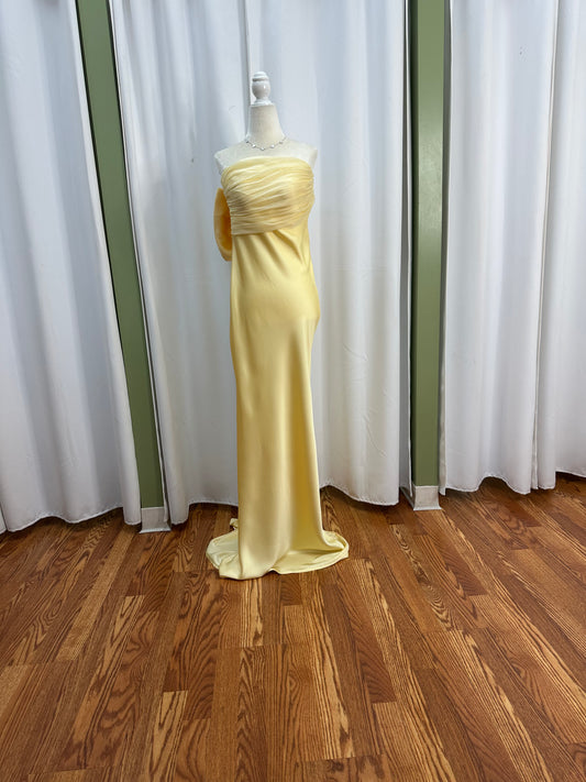 butter yellow satin tube dress