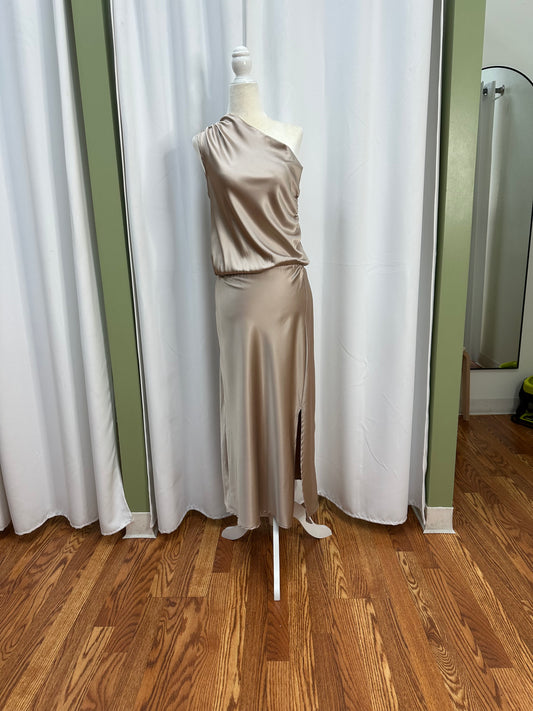 one strap champagne satin dress