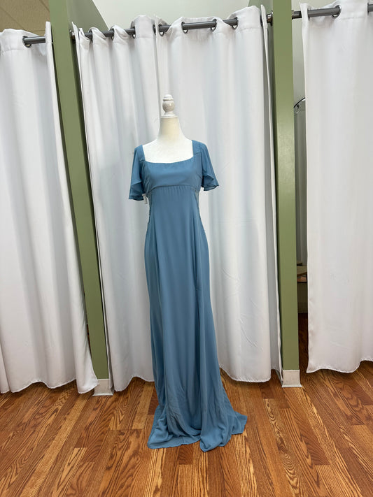 dusty blue backless dress