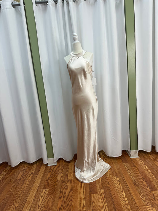 creme satin scarf dress