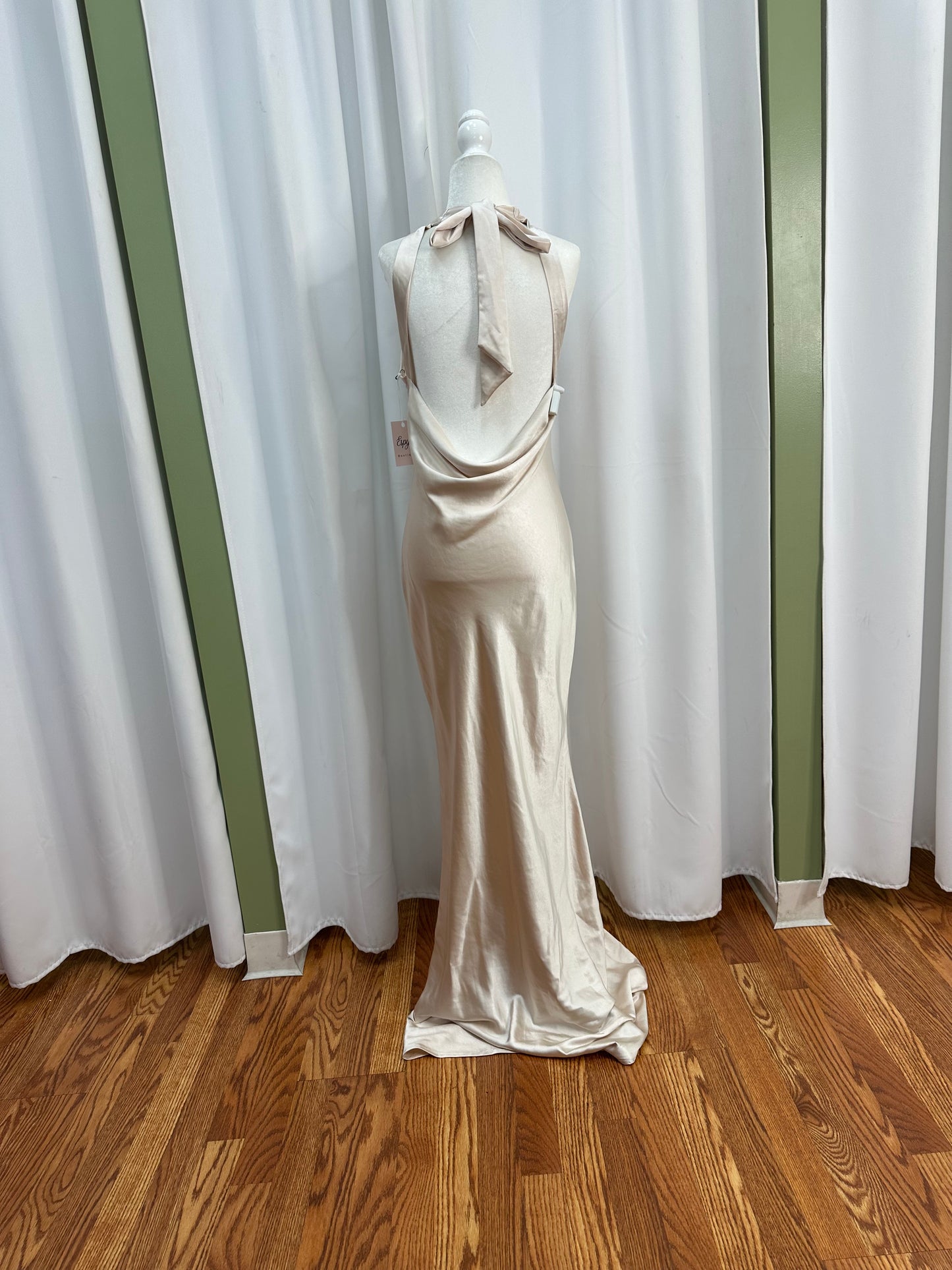 creme satin scarf dress