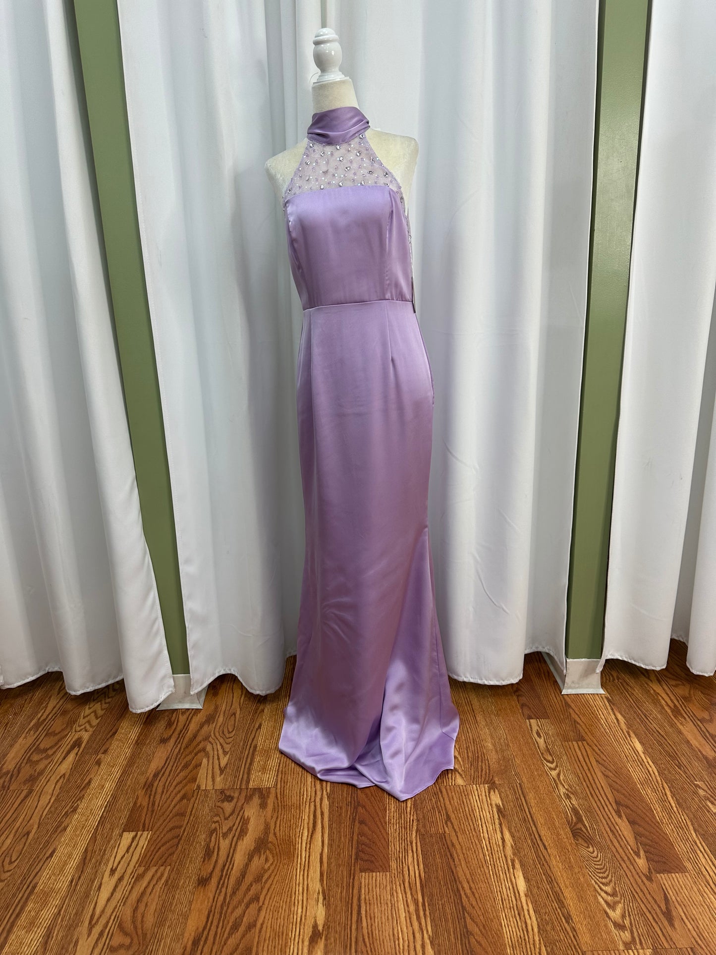 lavander sequin halter satin dress