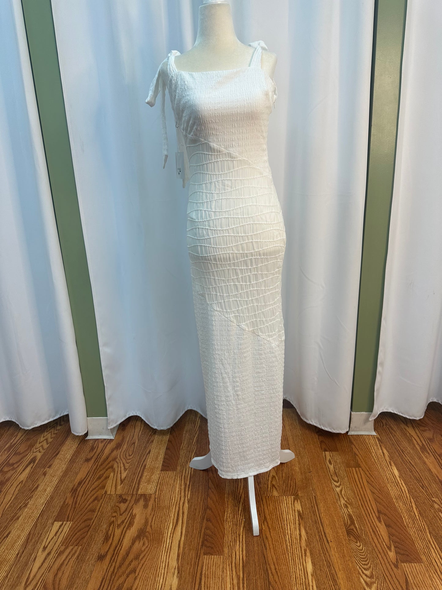white bow strap dress