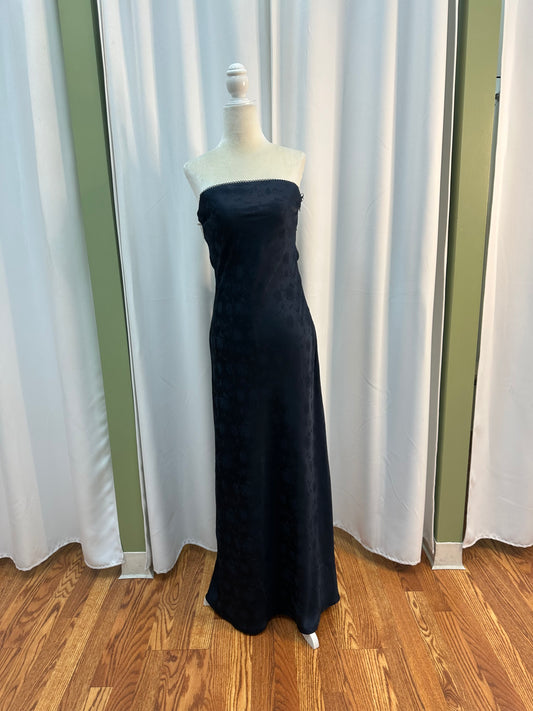 Navy satin open back