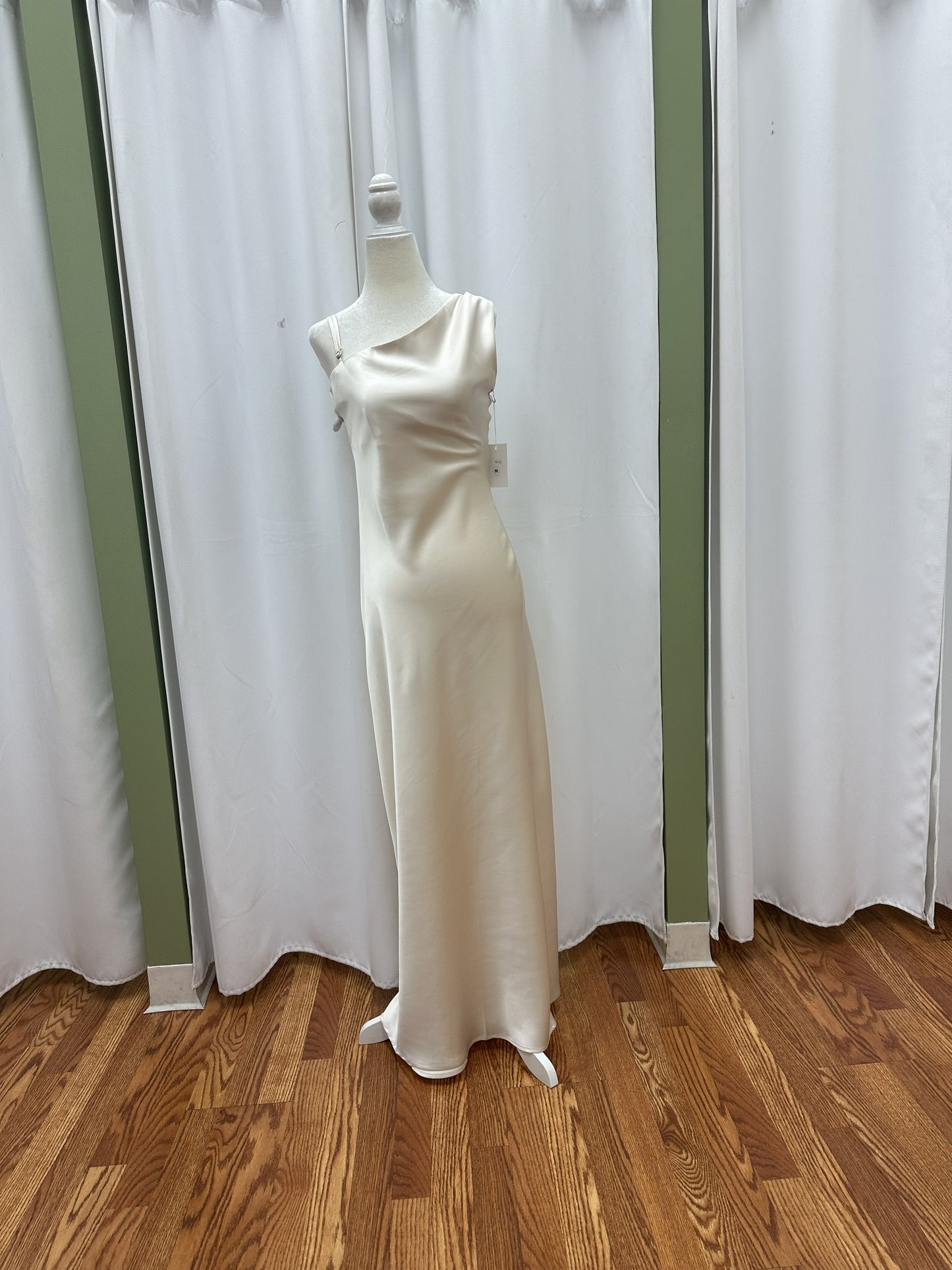 Satin beige off-shoulder long dress