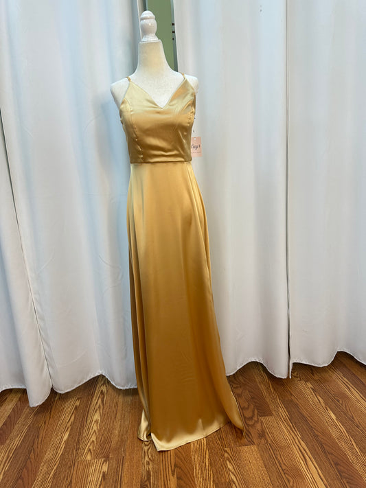 long satin gold dress