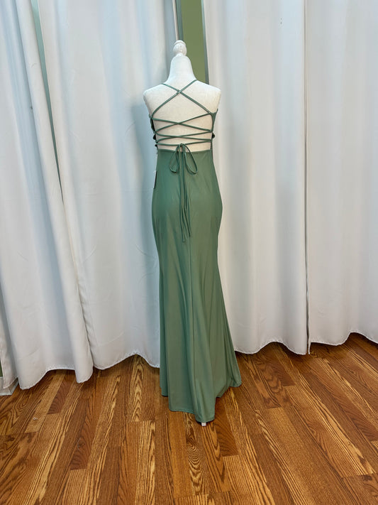 Olive large, long dress crossed back polyester spandex