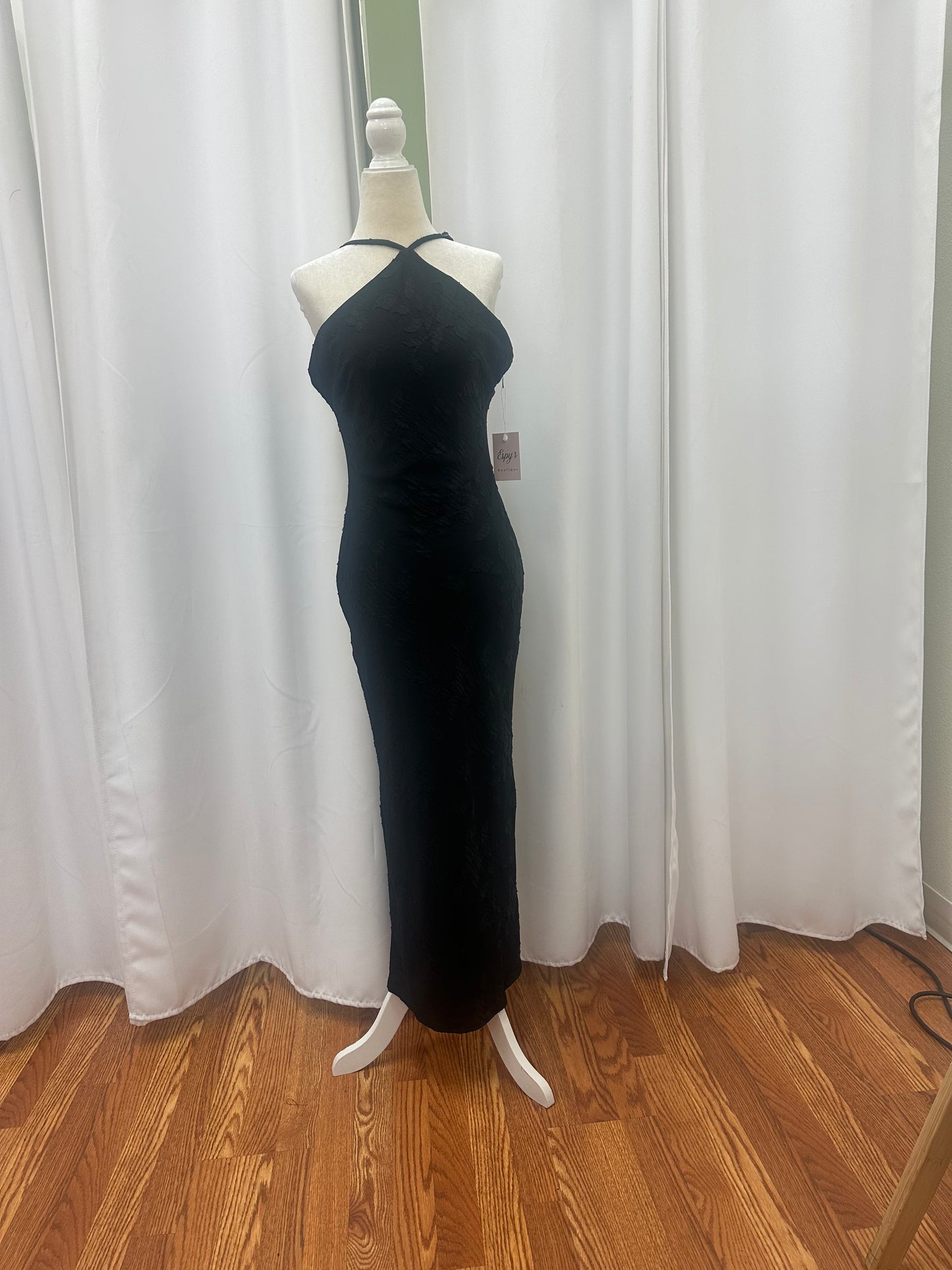 Night out black long crossed neck dress