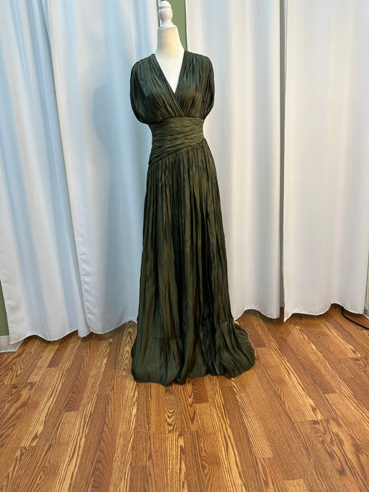 pleaded olive dress open back