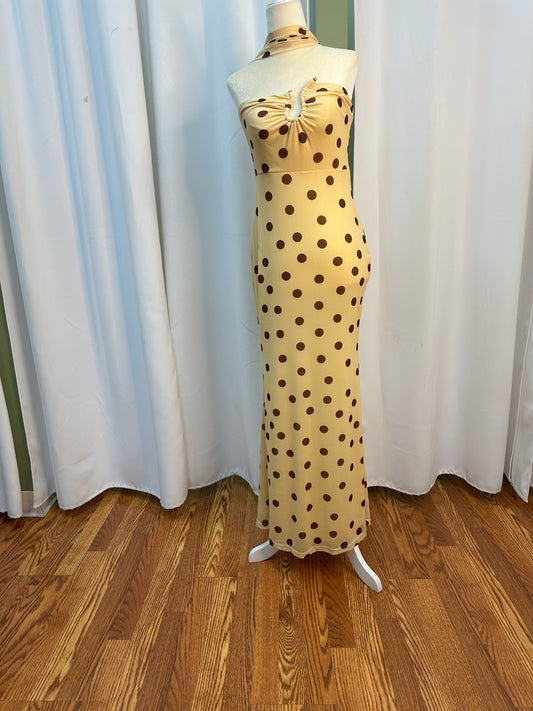 YELLO/ CREAM POLKA DOT SCARF DRESS