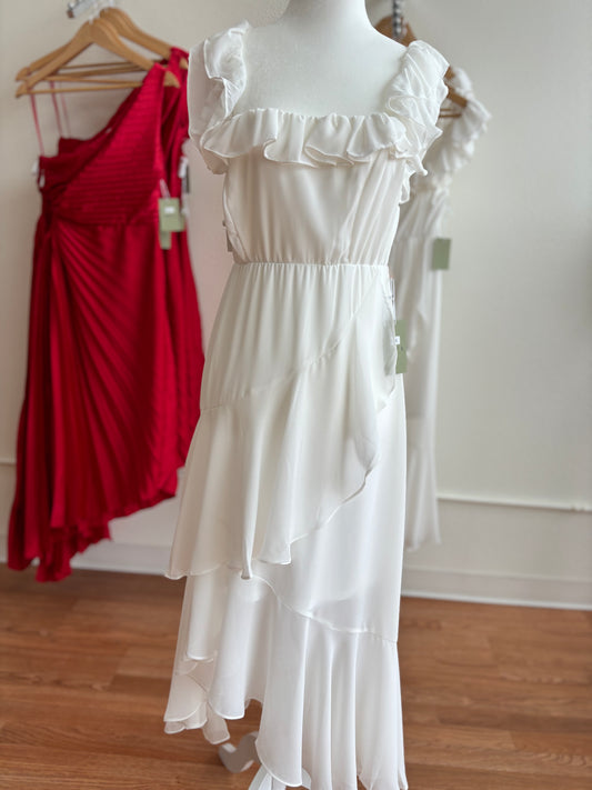White Long Ruffle Dress