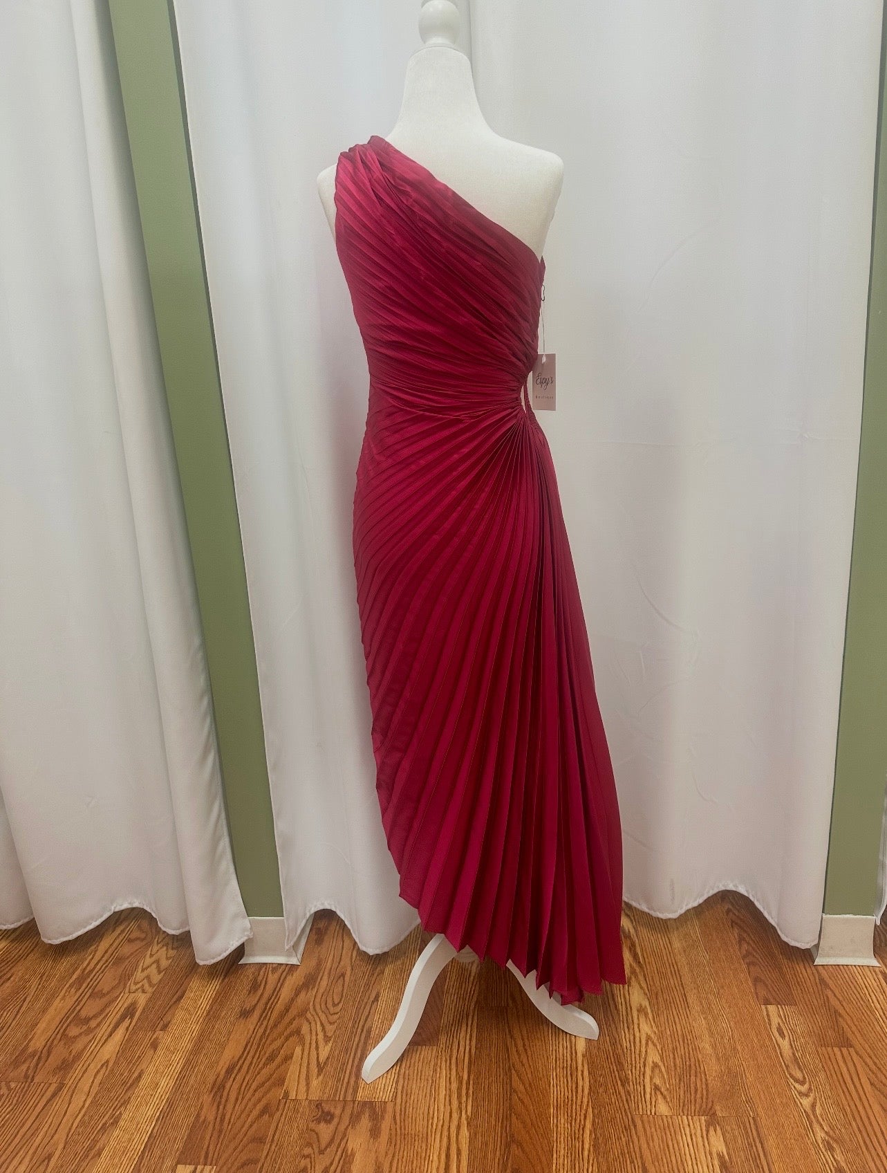 long magenta pleaded dress